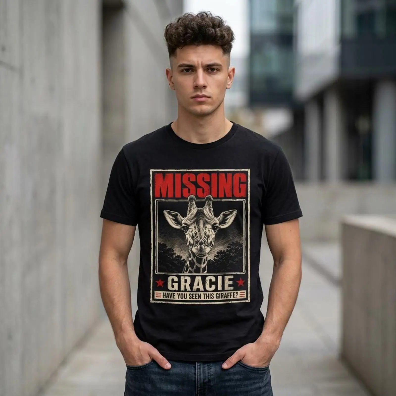 Vintage Fashion Posters - Gracie The Giraffe Missing T-Shirt, lustiges