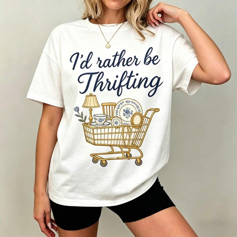 Vintage Fashion Thrift - [Grafik-T-Shirt] 100% Baumwolle „I'd Rather Be