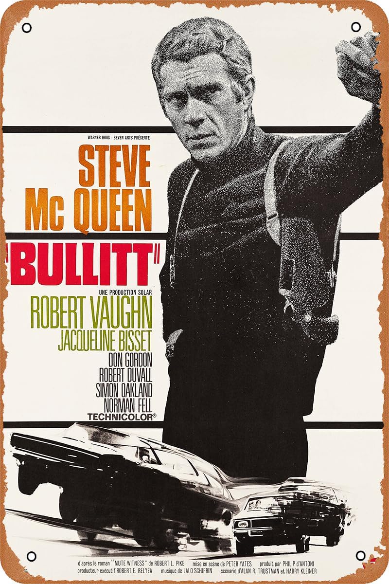 Vintage Fashion Posters - Bullitt Filmplakat Vintage Blechschild Retro Metallschild
