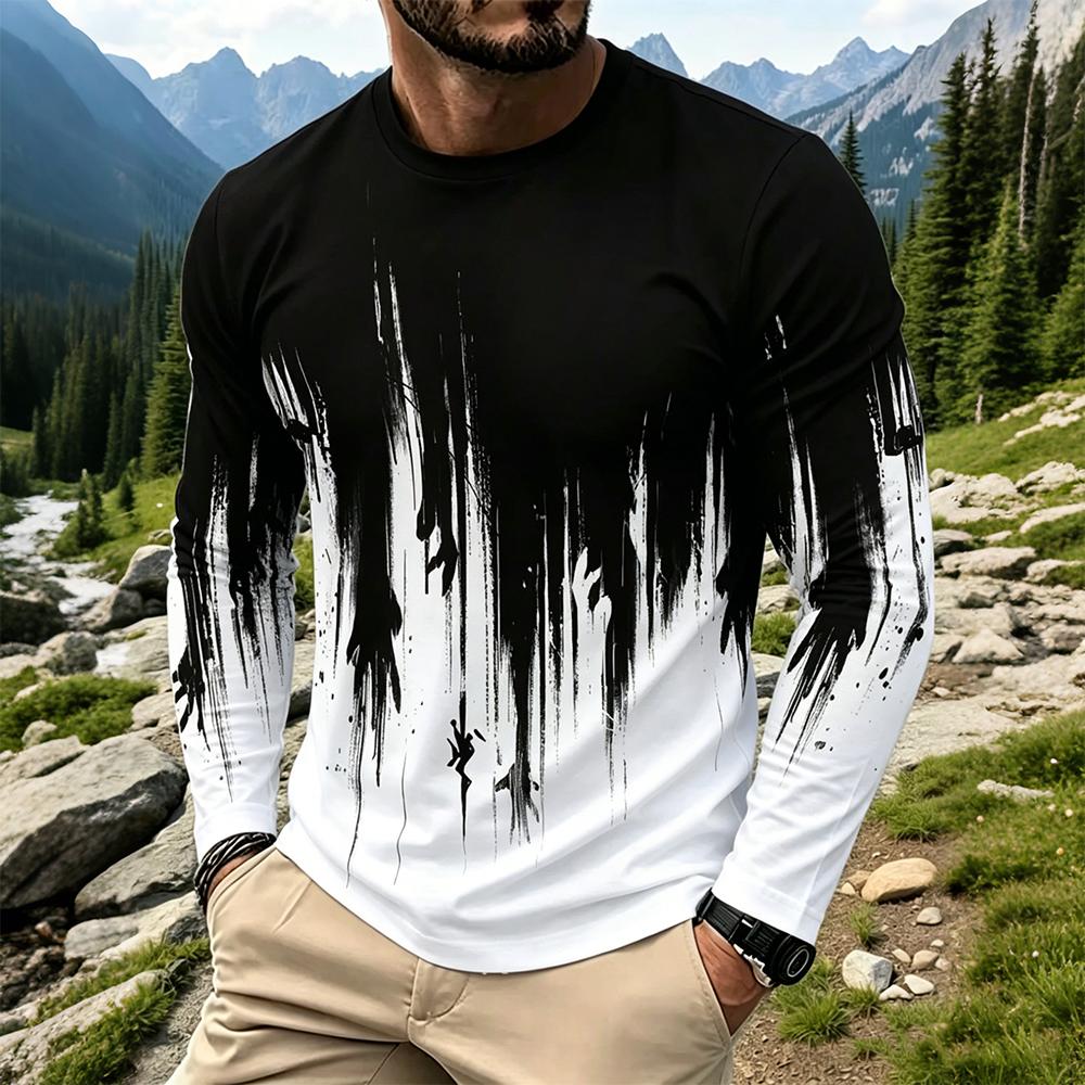 Vintage Fashion Mens - Herren Gradient Ink Splash Langarm-T-Shirt Lässige
