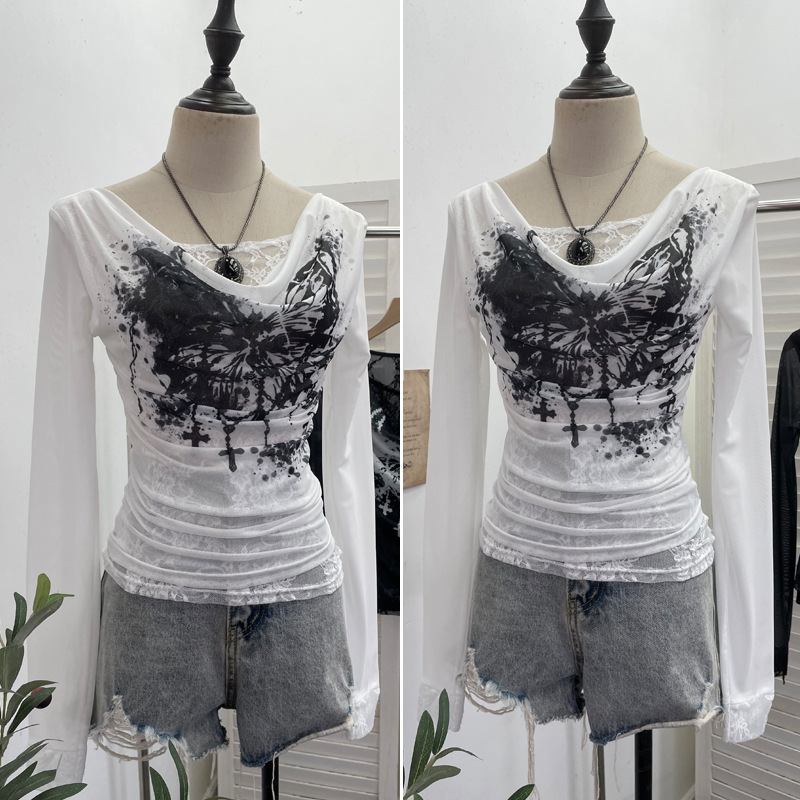 Frauen Casual Spitze Spleißen  – Tie Dye Shirt Vintage Bewertung und Preis