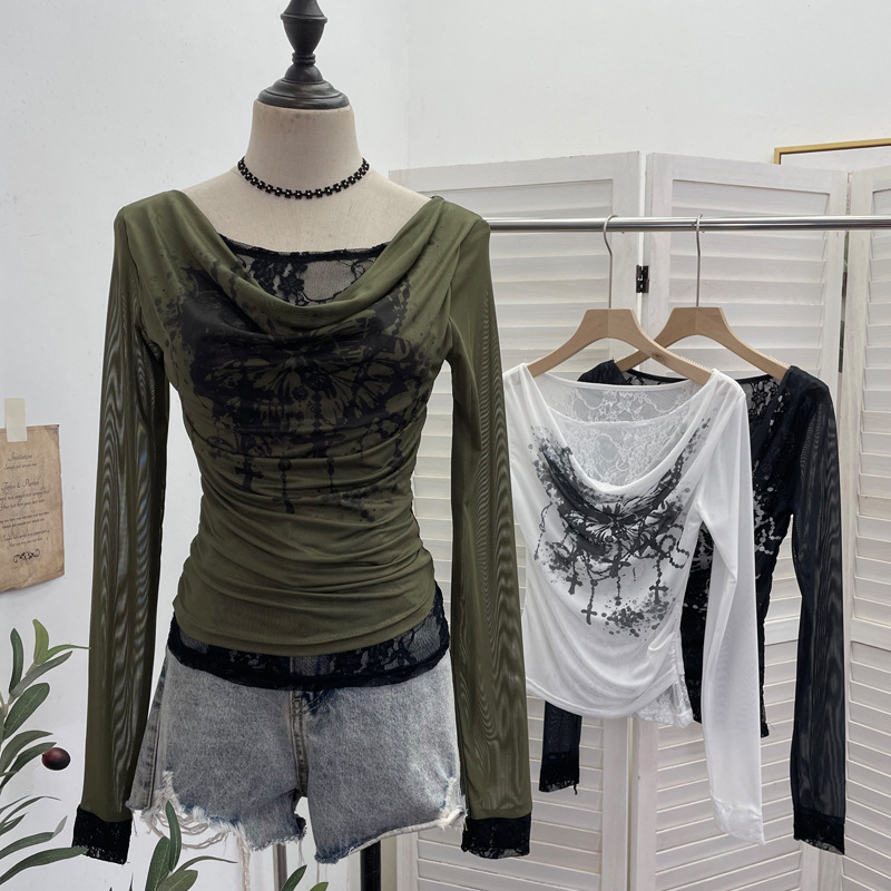 Frauen Casual Spitze Spleißen  – Tie Dye Shirt Vintage Bewertung und Preis